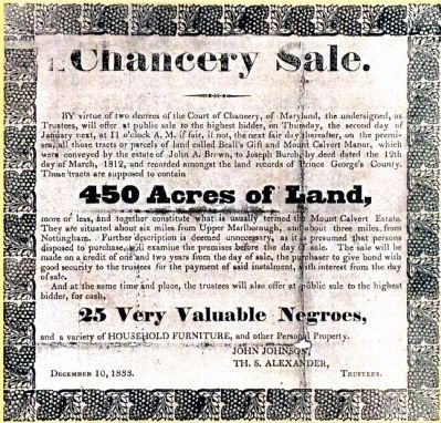 Chancery Sale<br>450 Acres of Land<br>25 Very Valuable Negroes. Click for full size. Chancery Sale<br>450 Acres of Land<br>25 Very Valuable Negroes image. Click for full size.