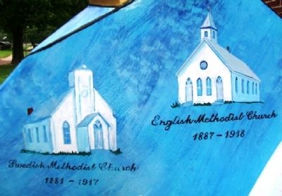 Historic Lindsborg Methodist Churches on "Methodist Mare" image. Click for full size.