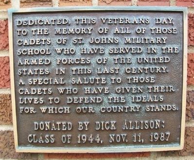 St. John's Military School Veterans Memorial Marker image. Click for full size.