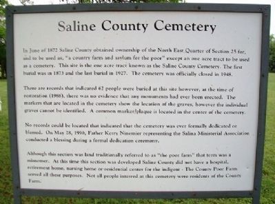 Saline County Cemetery Marker. Click for full size. Saline County Cemetery Marker image. Click for full size.