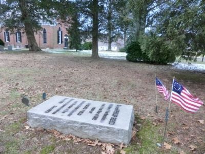 Colonel Phillip Reed's grave marker with Christ Church in the background image. Click for full size.