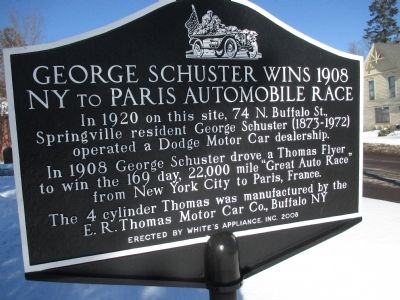 George Schuster Wins 1908 NY to Paris Automobile Race Marker image. Click for full size.