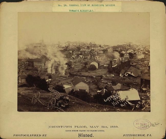 <i>Johnstown Flood, May 31st, 1889. No. 15, General view of Johnstown looking towards Kernville</i> image. Click for full size.