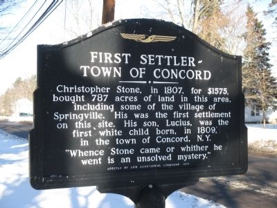 First Settler - Town of Concord Marker image. Click for full size.