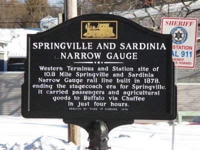 Springville and Sardinia Narrow Gauge Marker. Click for full size. Springville and Sardinia Narrow Gauge Marker image. Click for full size.