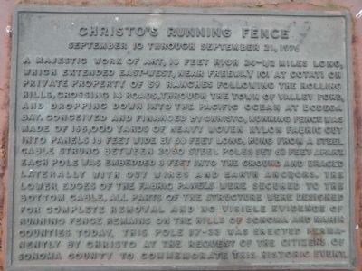 Christo’s Running Fence Marker. Click for full size. Christo’s Running Fence Marker image. Click for full size.