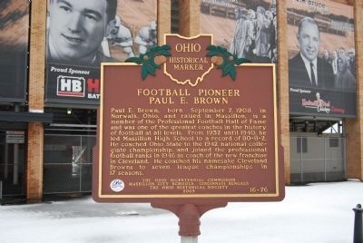 Football Pioneer Paul E. Brown Marker. Click for full size. Football Pioneer Paul E. Brown Marker image. Click for full size.