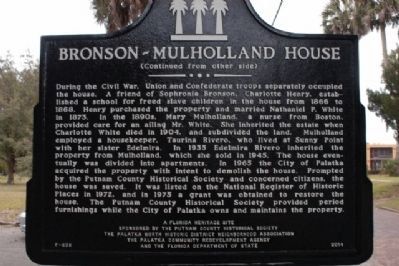 Bronson-Mulholland House Marker reverse image. Click for full size.