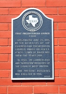 First Presbyterian Church of Baird Marker image. Click for full size.