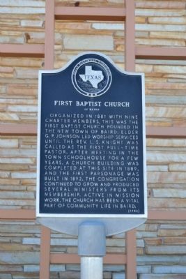 First Baptist Church of Baird Marker image. Click for full size.