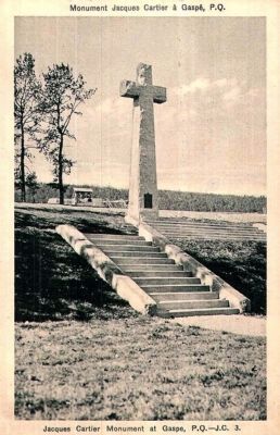 <i>Jacque Cartier Monument at Gaspe, P.Q.</i>. Click for full size. <i>Jacque Cartier Monument at Gaspe, P.Q.</i> image. Click for full size.