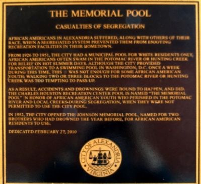 The Memorial Pool Marker. Click for full size. The Memorial Pool Marker image. Click for full size.
