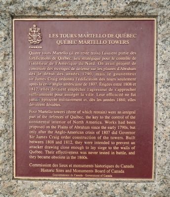 Qu�bec Martello Towers Marker image. Click for full size.