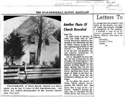 Old White Marsh Episcopal Church from Easton Star Democrat January 22, 1969 article image. Click for full size.