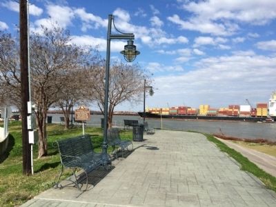 View of marker and container ship on the Mississippi.. Click for full size. View of marker and container ship on the Mississippi. image. Click for full size.