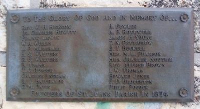 Founders of St. John's Parish in 1874 Marker. Click for full size. Founders of St. John's Parish in 1874 Marker image. Click for full size.