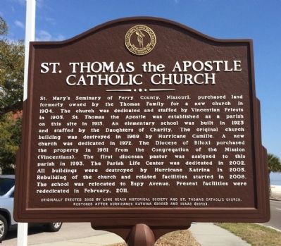 St. Thomas the Apostle Catholic Church Marker image. Click for full size.