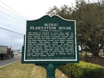 Rienzi Plantation House Marker image. Click for full size.