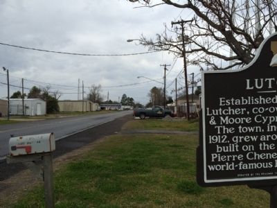 View of marker looking north on Lutcher Avenue. image. Click for full size.
