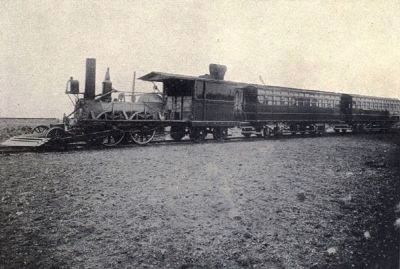 The historic “John Bull” of the Camden & Amboy Railroad—and its train image. Click for full size.