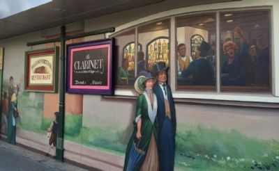 Mural to left of marker on wall of hotel.. Click for full size. Mural to left of marker on wall of hotel. image. Click for full size.
