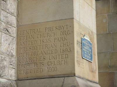 Central Presbyterian Church Marker and Etched Block. Click for full size. Central Presbyterian Church Marker and Etched Block image. Click for full size.