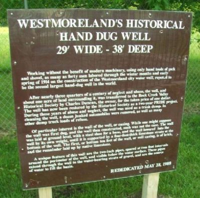 Westmoreland's Historical Hand Dug Well Marker. Click for full size. Westmoreland's Historical Hand Dug Well Marker image. Click for full size.