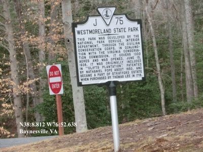 Marker at the entrance to Westmoreland State Park. Click for full size. Marker at the entrance to Westmoreland State Park image. Click for full size.