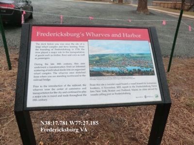 Fredericksburg's Wharves and Harbor next to another marker. Click for full size. Fredericksburg's Wharves and Harbor next to another marker image. Click for full size.
