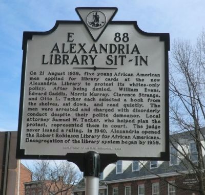Alexandria Library Sit-In Marker. Click for full size. Alexandria Library Sit-In Marker image. Click for full size.