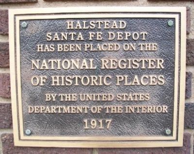 Halstead Santa Fe Depot NRHP Marker. Click for full size. Halstead Santa Fe Depot NRHP Marker image. Click for full size.