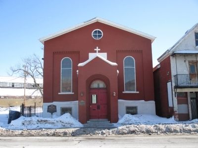 Michigan Avenue Baptist Church and Marker image. Click for full size.
