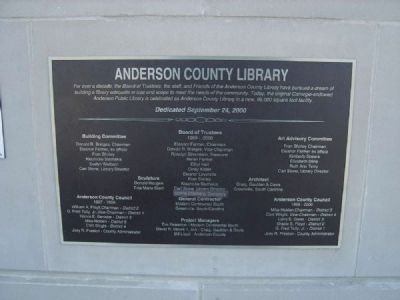 Anderson County Library Marker image. Click for full size.