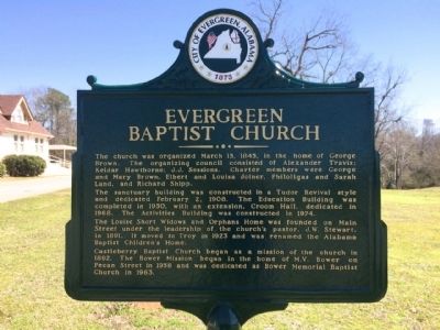 Evergreen Baptist Church Marker (Side 1) image. Click for full size.