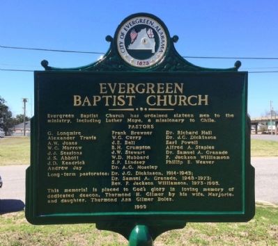 Evergreen Baptist Church Marker (Side 2) image. Click for full size.