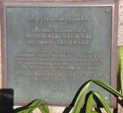 Las Flores Adobe National Historic Landmark Plaque image. Click for full size.