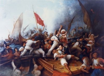 Decatur Boarding the Tripolitan Gunboat. Click for full size. Decatur Boarding the Tripolitan Gunboat image. Click for full size.