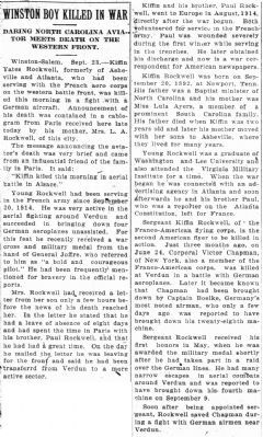 Kiffin Yates Rockwell news article on his death.. Click for full size. Kiffin Yates Rockwell news article on his death. image. Click for full size.