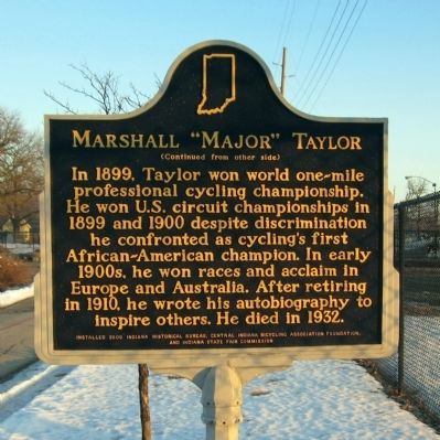 Marshall "Major" Taylor Marker (side 2) image. Click for full size.