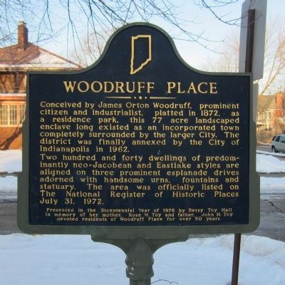 Woodruff Place Marker. Click for full size. Woodruff Place Marker image. Click for full size.
