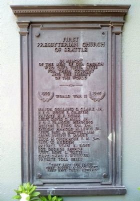 First Presbyterian Church of Seattle World War II Memorial Marker. Click for full size. First Presbyterian Church of Seattle World War II Memorial Marker image. Click for full size.