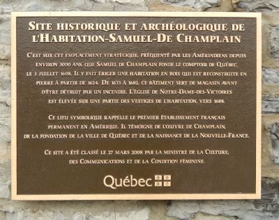 Site historique et archéologique de l’Habitation-Samuel-De-Champlain Marker. Click for full size. Site historique et archéologique de l’Habitation-Samuel-De-Champlain Marker image. Click for full size.