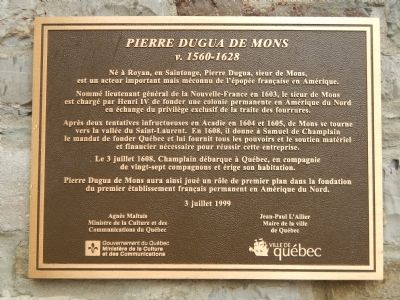 Pierre Dugua de Mons Marker. Click for full size. Pierre Dugua de Mons Marker image. Click for full size.
