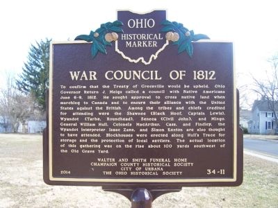 War Council of 1812 side of the marker image. Click for full size.
