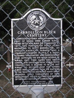 Carrollton Black Cemetery Texas Historical Marker image. Click for full size.