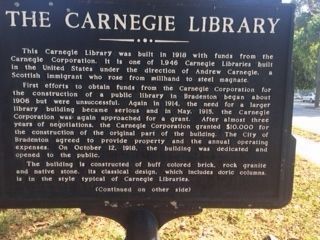 Carnegie Library Marker (side 1) image. Click for full size.