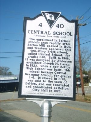 Belton Academy / Central School Marker<br>Reverse image. Click for full size.
