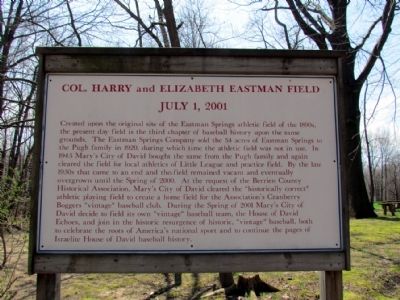 Informational Sign on Col. Harry and Elizabeth Eastman Field image. Click for full size.