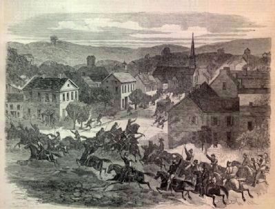 Morgan's Raid — Entry of Morgan's Feebooters into Washington Ohio image. Click for full size.