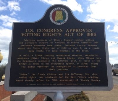 U.S. Congress Approves Voting Rights Act of 1965 Marker (Side 2) image. Click for full size.